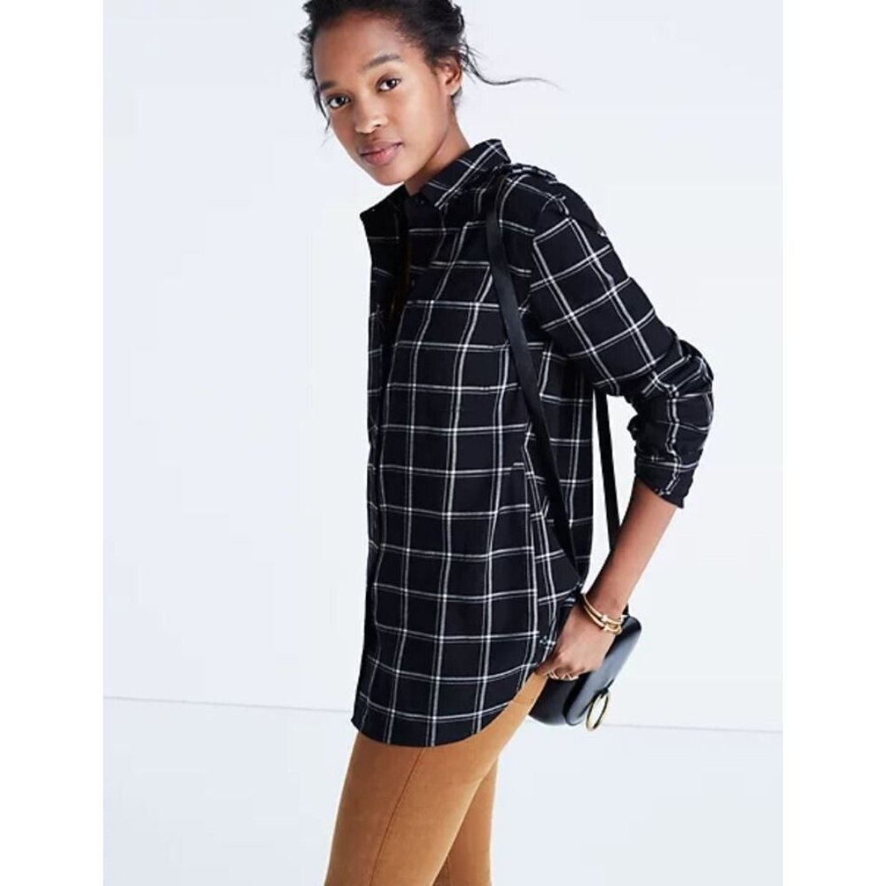 Madewell S Classic Ex-Boyfriend Shirt Windowpane Plaid Cotton Fall Casual